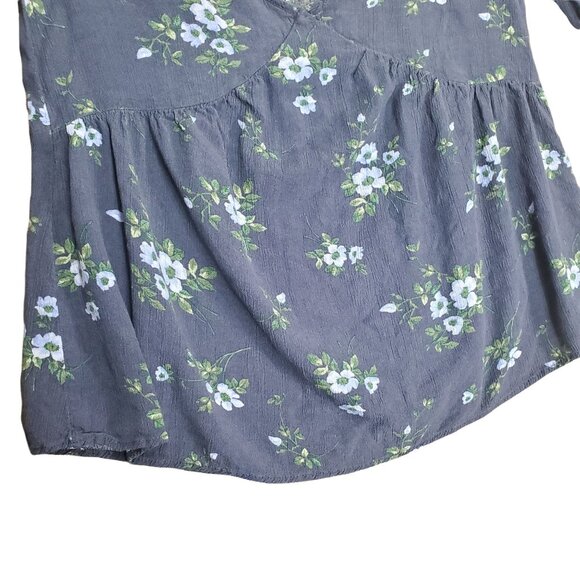 AMERICA‎ EAGLE Womens Top XSmall Cold Shoulder Floral Long Sleeve Blue Ruched - Picture 8 of 9